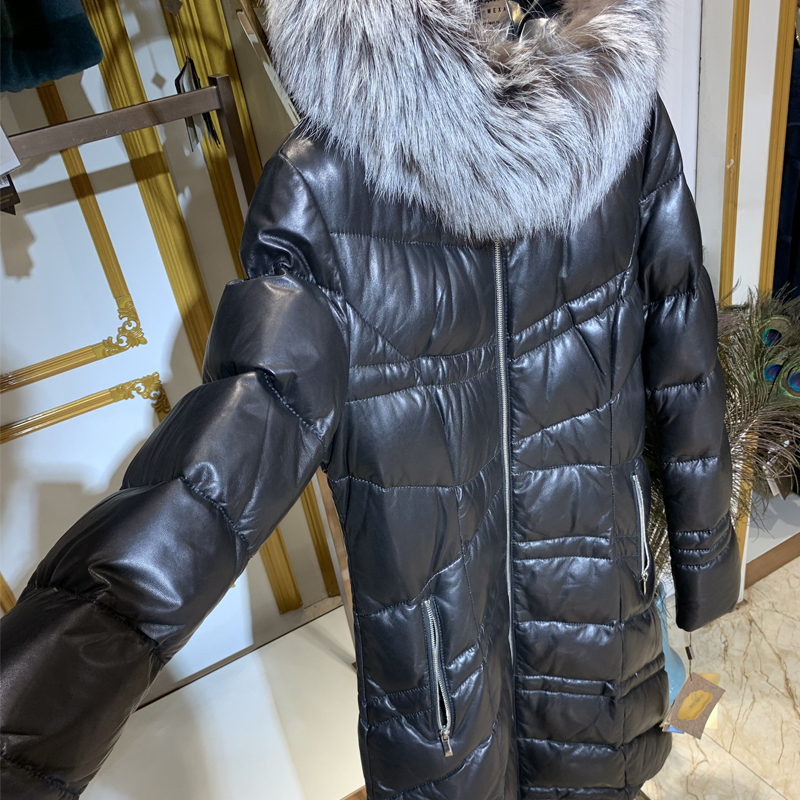 Winter leather Down jacket Women Winter plus velvet hooded Coats Down Winter Jacket coat Woman Outwear warm portable 52 size 201030