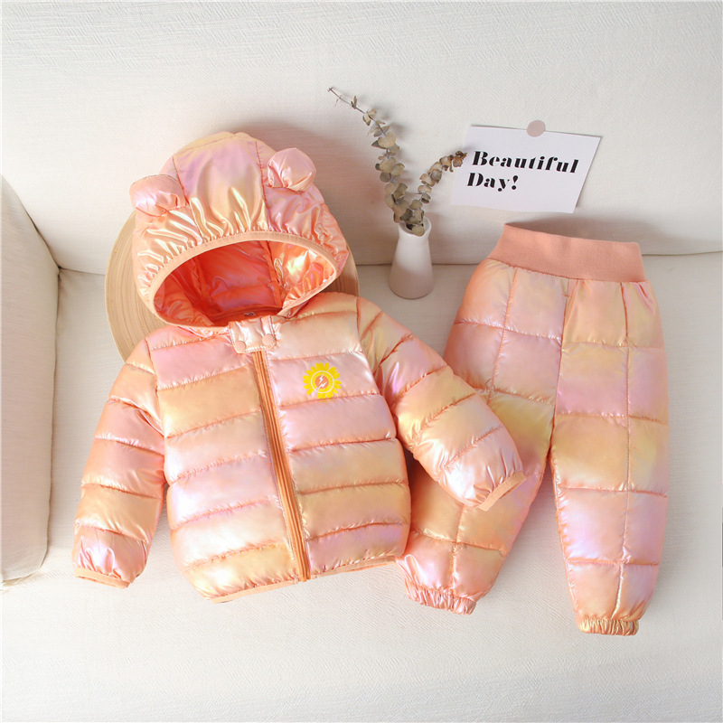 Baby Boys Coat Winter Cotton-padded Jacket Toddler Down Cotton Pants Outerwear Children Girls Snowsuit Clothes 2PCS SetX1019