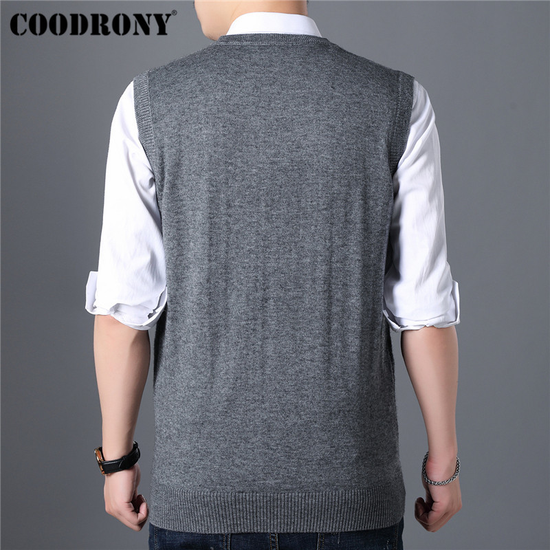 COODRONY Sweater Men V-Neck Sleeveless Vest Pull Homme Knitted Cashmere Wool Mens Sweaters Autumn Winter pullover men 91018 201224
