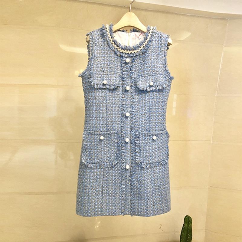 Autumn Winter Tweed Dress Ladies beading Wool Blend Sleeveless Vintage Woolen Vest Dress Slim Fit Elegant tassel Office, Blue
Autumn Winter Tweed Dress Ladies beading Wool Blend Sleeveless Vintage Woolen Vest Dress Slim Fit Elegant tassel Office, Blue