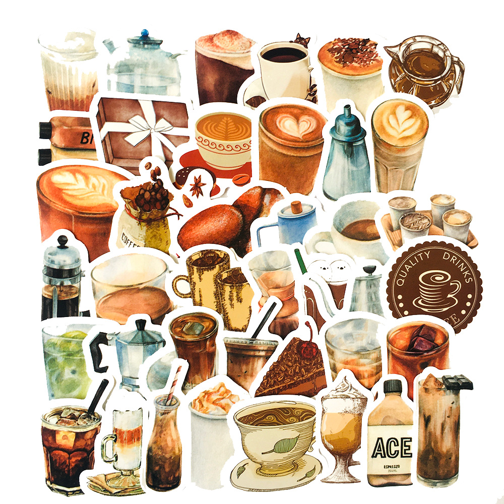 2 Sets=80PCS Coffee Drink Stickers Helmet Water Cup Notebook Waterproof Stickers