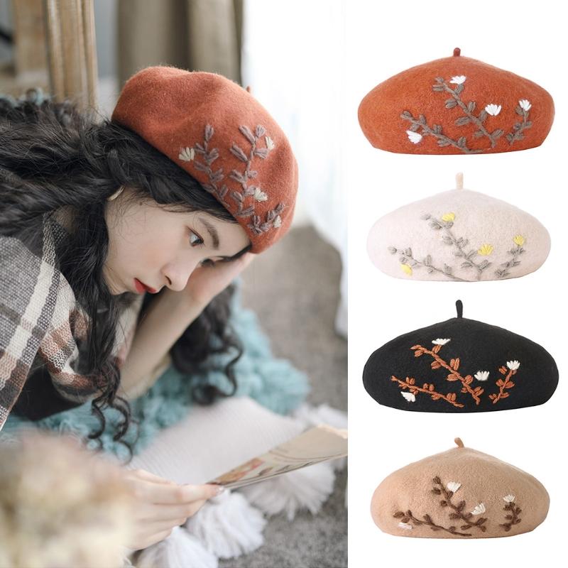 Japanese Style Women Sweet Girls Winter Warm Faux Wool Beret Hat Floral Leaves Embroidery Solid Color Vintage Artist Pai, Black
Japanese Style Women Sweet Girls Winter Warm Faux Wool Beret Hat Floral Leaves Embroidery Solid Color Vintage Artist Pai, Black