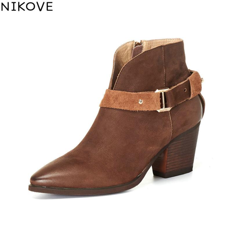 NIKOVE 2021 Pointed Toe Buckle Women Shoes Square High Heel Autumn Winter Ankle Boots Cow Leather Zipper Short Boots Size 34-42, Black
NIKOVE 2021 Pointed Toe Buckle Women Shoes Square High Heel Autumn Winter Ankle Boots Cow Leather Zipper Short Boots Size 34-42, Black
