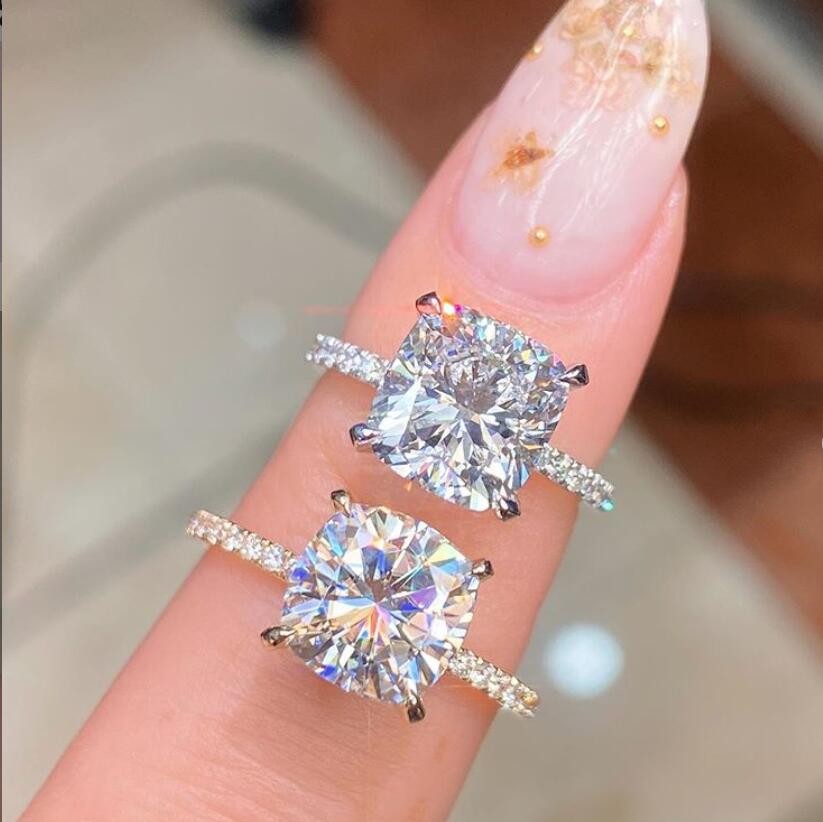 Sparkling New Arrival Luxury Jewelry 925 Sterling Silver Cushion Shape White Topaz CZ Diamond Gemstones Eternity Party Women Wedding Ring