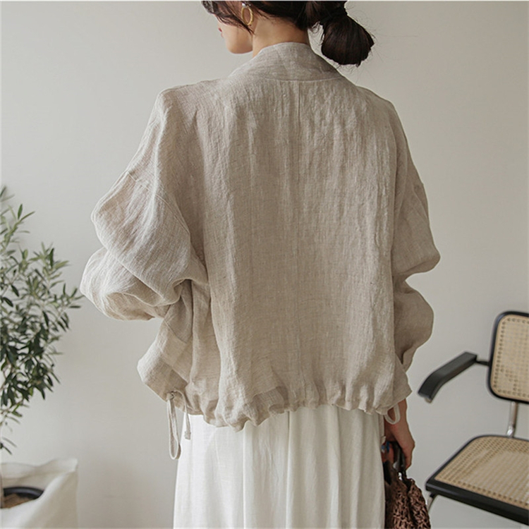 Colorfaith Summer Autumn Women's Jacket Stand Collar Casual Pockets Cargo Cotton and Linen Zipper Short Tops JK8196 201112