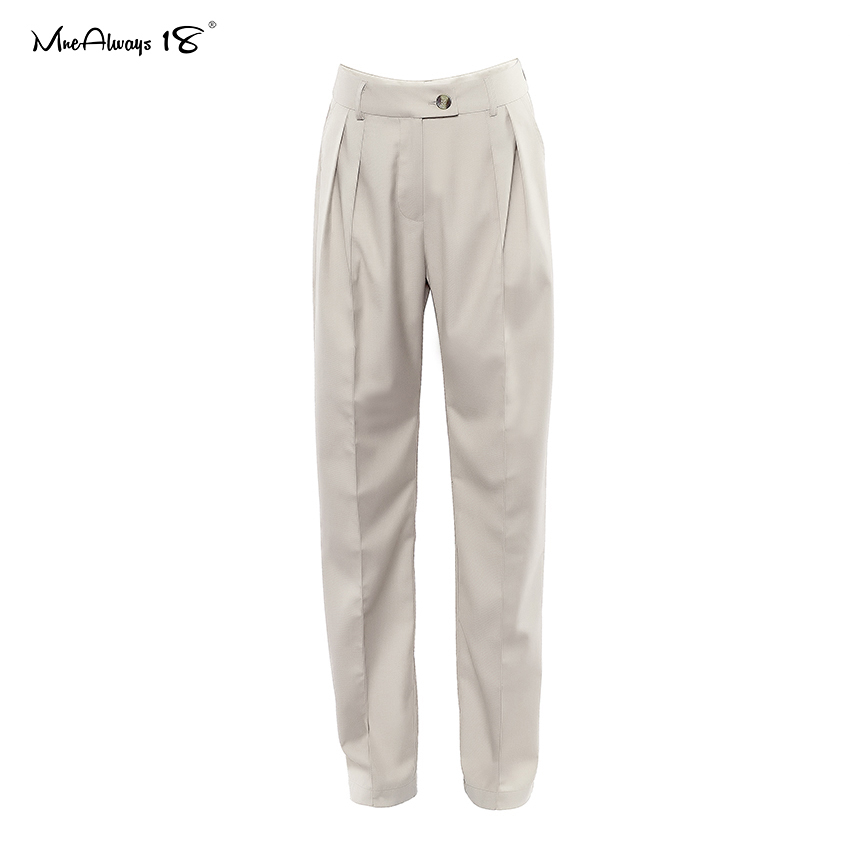 Mnealways18 Straight Vintage Pleated Office Pants Women High Waist Long Trousers Elegant Summer Pants Ankle-Length Trousers 201228
