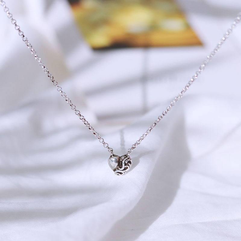 Vintage style 925 sterling silver designer jewelry American European handmade antique silver heart pendant necklace with link chain