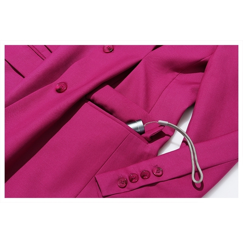 DEAT Women Rose Red Pleated Split Temperament Blazer New Lapel Long Sleeve Loose Fit Jacket Fashion Spring Autumn 1S5570 201114