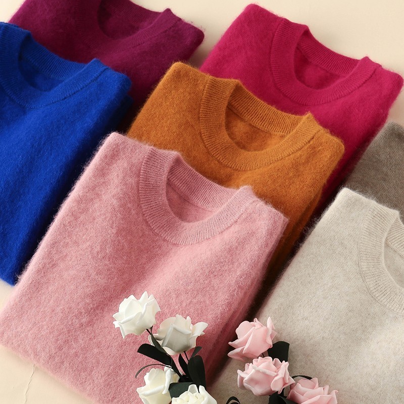 Fall Winter Clothes Women 100% Mink Cashmere Pullover Sweater Pink Knitwear Woman Long Sleeve O-neck Oversized Jumper Wool 201130