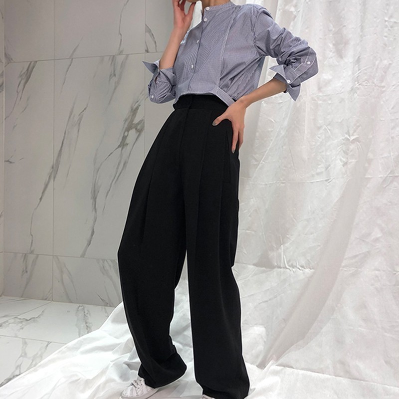 TWOTWINSTYLE Trouser For Women High Waist Causal Loose Wide Leg Pants Female Autumn Korean Fashion Elegant Tide 201109