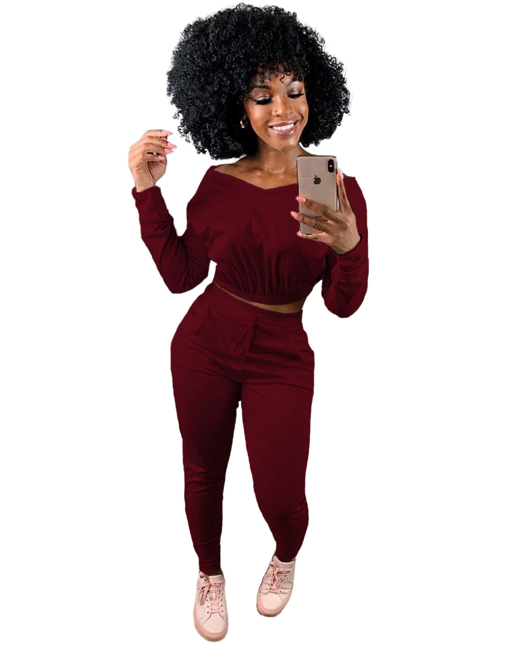 Pants Spot 2021 European and American V-neck solid color strapless sports two-piece home service