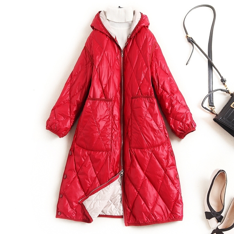 Doublesided Wear Hooded Down Jacket Winter New Warm Long Coat 90% White Duck Down Pockets Winter Coats for Women 201019
