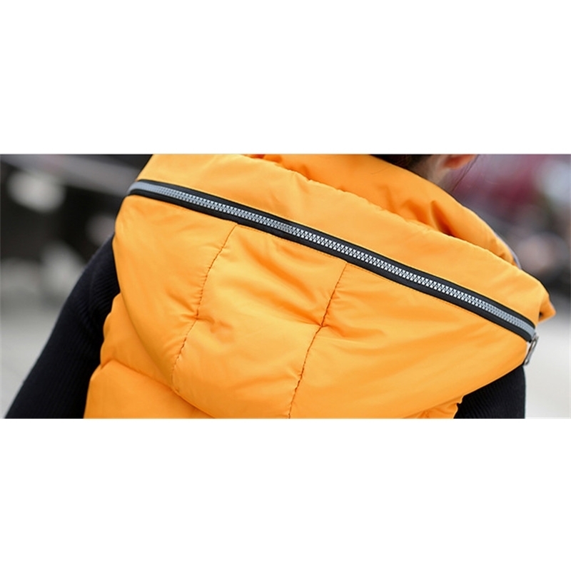 5XL Thick Warm Long Vests For Women Down Jackets Female Winter Cotton Waistcoat Detachable Hat Yellow Women's Sleeveless Coat 201211
