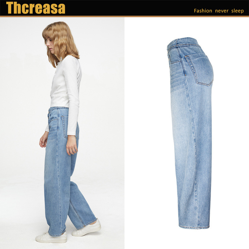 New clothing in Europe and the loose leisure wide legged pants of height of tall waist straight mopping the cowboy pants 201105