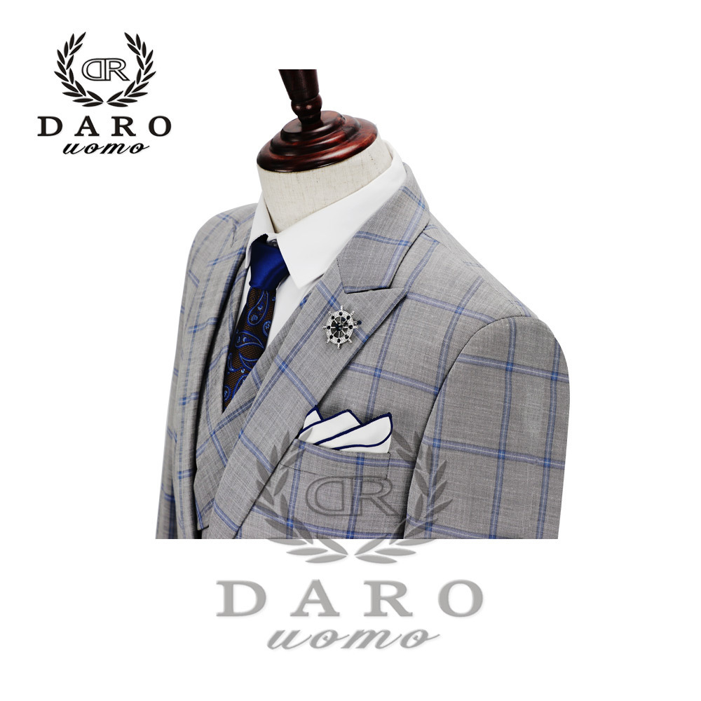 DARO Mens Suit terno Slim Fit Casual one button Fashion Grid Blazer Side Vent Jacket and Pant for Wedding Party DR8188 201106