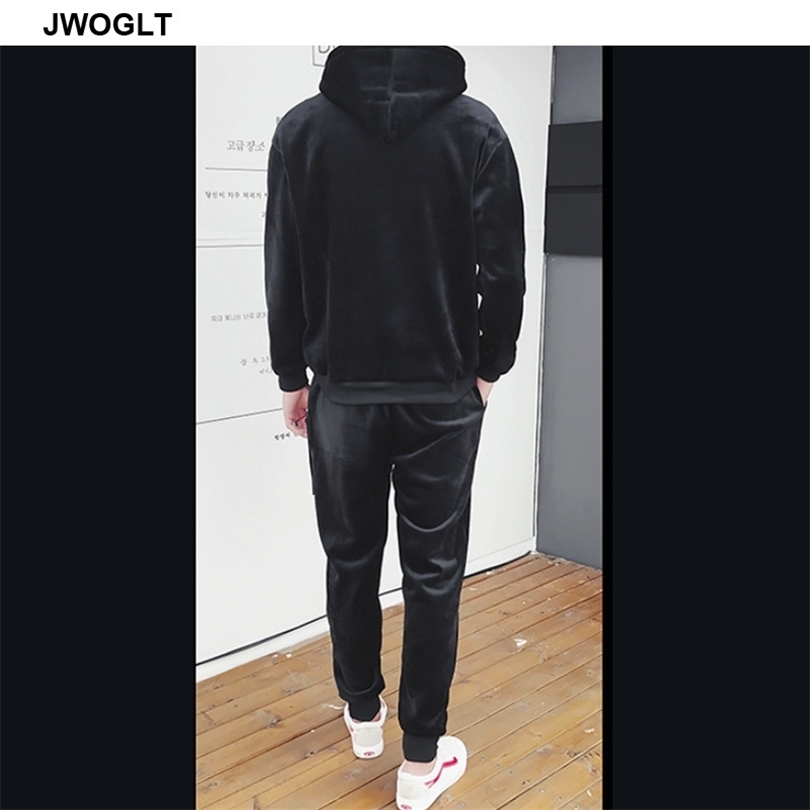 Autumn Winter Soft Warm Men Velour Tracksuit Korean Fashion Gold Velvet Track Suit Hoody Hoodies and Jogger Pants 2Pieces Outfit 201210
