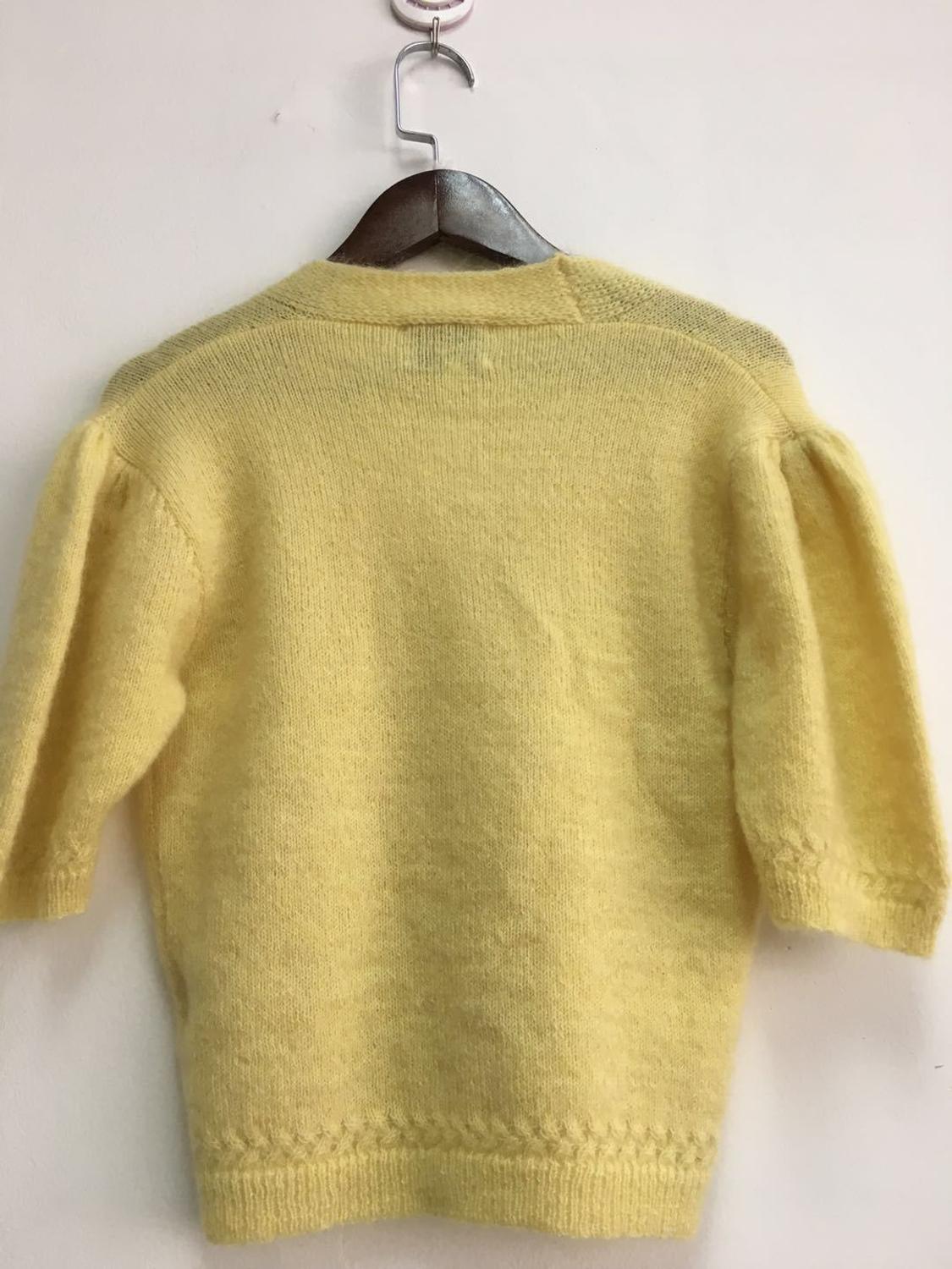Women Sweater Mohair Vintage Half Sleeve Cardigan Spring Summer New Yellow Pink Color Casual V Neck French Style Clothing 201030