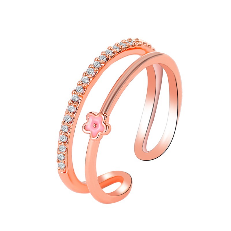 Korean temperament double-ring Micro Pave lovely flower opening index finger ring niche network design sense red flower ring rose golden
Korean temperament double-ring Micro Pave lovely flower opening index finger ring niche network design sense red flower ring rose golden