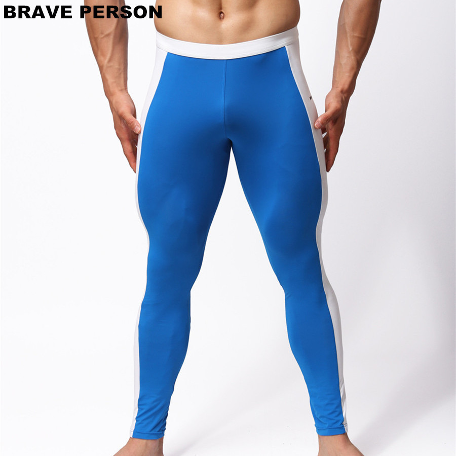 BRAVE PERSON Men's Fashion Soft Tights Leggings Pants Nylon Spandex Underwear Pants Bodybuilding Long Johns Men Trousers B1601 201023