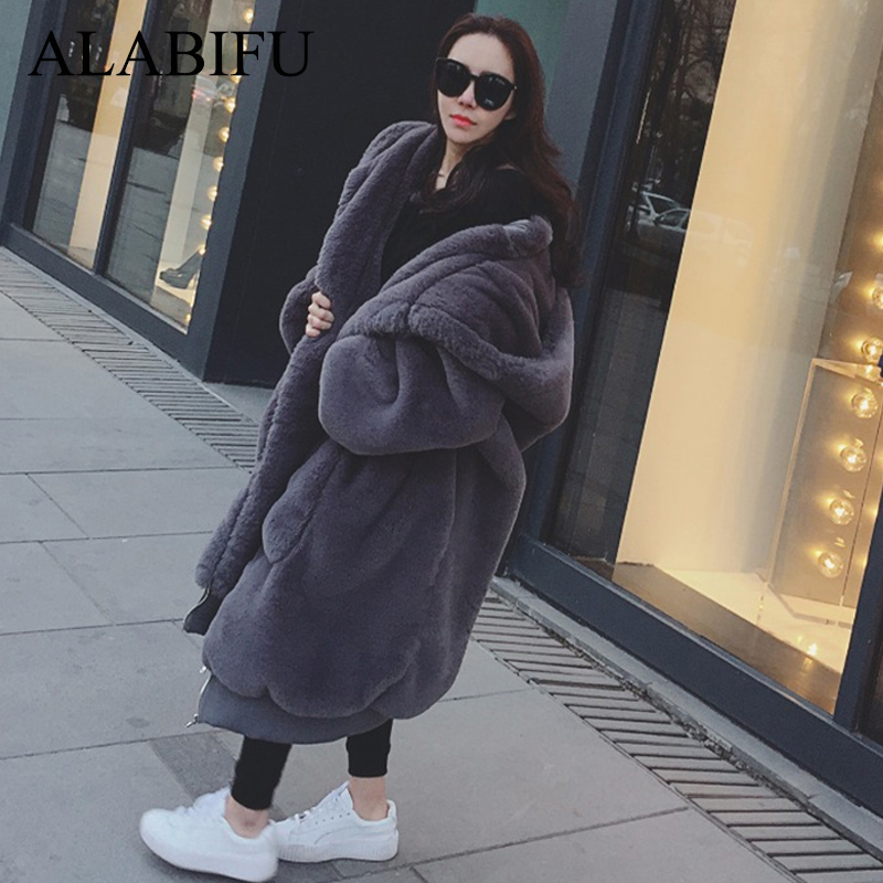 Faux Fur Coat Women Casual Hoodies Furry Thick Warm Long Faux Rabbit Fur Jacket Loose Winter Coat Women casaco feminino 201029