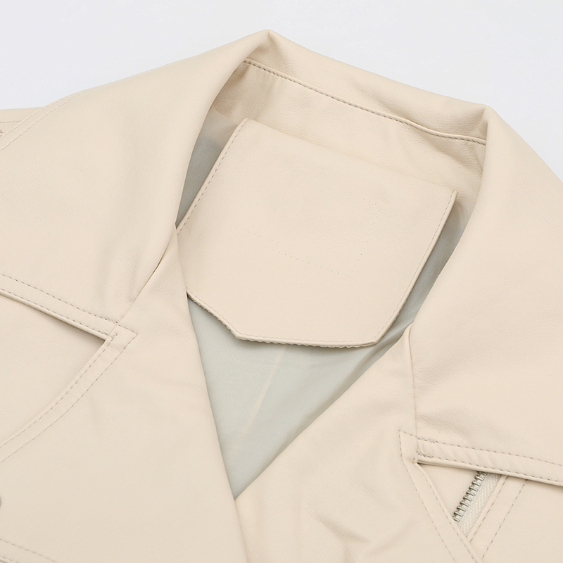 New Spring Autumn Lapel Long Sleeve Apricot Pu Leather Loose Big Size Short Jacket Women Coat Fashion JX445 T200831