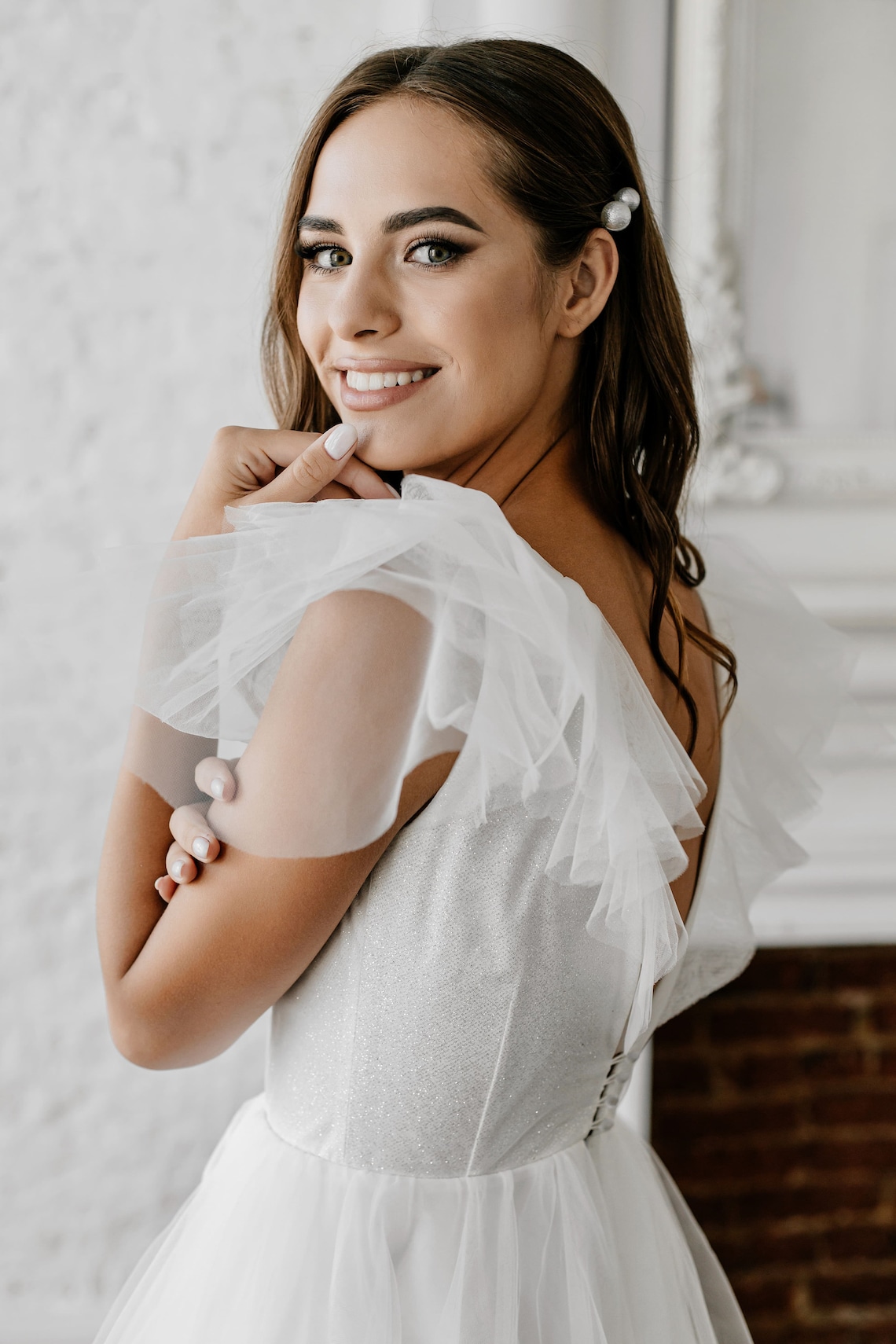 Simple V-Neck Short Tulle Wedding Dress For Bride 2022 Summer A Line Vestidos Sexy Open Back Tea-Length Boho Beach Bridal Gowns