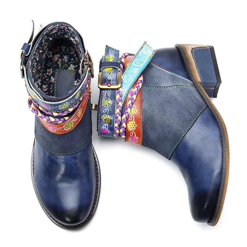 Leather Vintage Bohemian Ankle Boots Women Zipper New Low Heel Ladies Shoes Woman Botas Mujer 201020