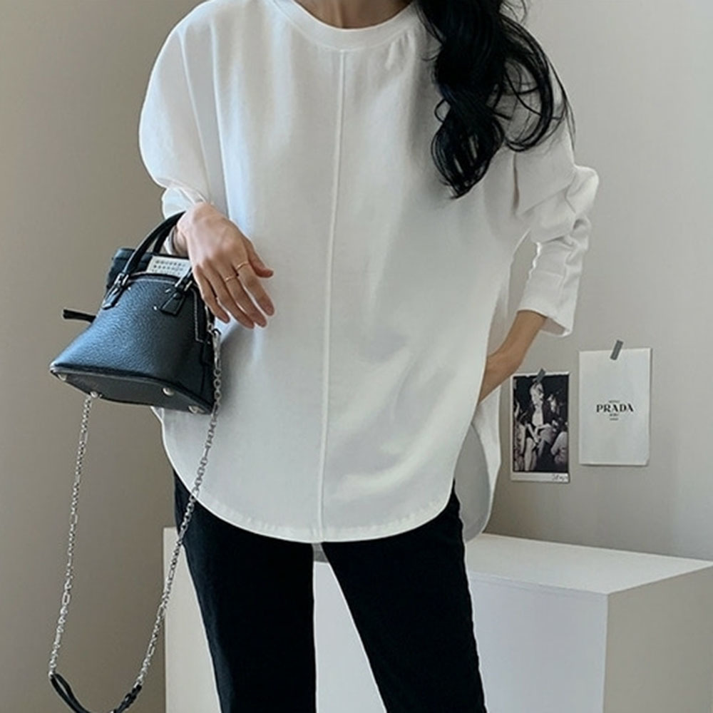 Korean Japanese White T Shirt Women Fashion Spring Solid Color Long Sleeve O Neck T-Shirt Loose Elegant Top Ropa Mujer 201014