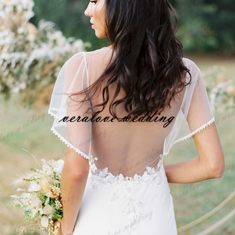 New Collection Country Wedding Dress Mermaid Scoop Sheer Neck Short Sleeves Bridal Party Gowns vestido de fiesta de boda 2021