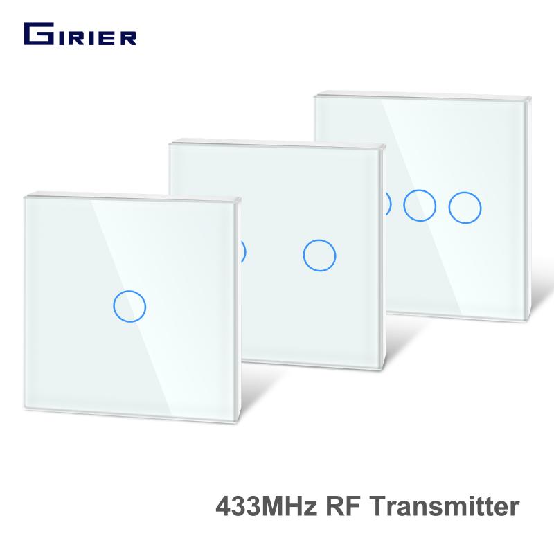 Girier 433Mhz RF Touch Remote Controller Tempered Glass Panel Wireless Wall RF Transmitter 1/2/3 Gang Works with 433Mhz Receiver
Girier 433Mhz RF Touch Remote Controller Tempered Glass Panel Wireless Wall RF Transmitter 1/2/3 Gang Works with 433Mhz Receiver