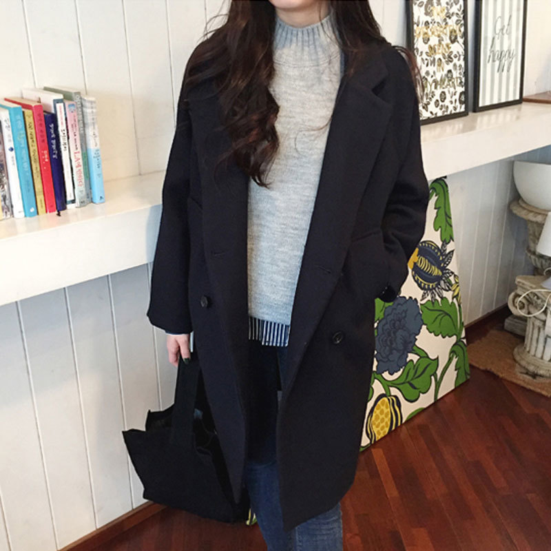 New Thin Wool Blend Coat Women Long Sleeve Turn-down Collar Outwear Jacket Casual Autumn Winter Elegant Overcoat Outwear 201027