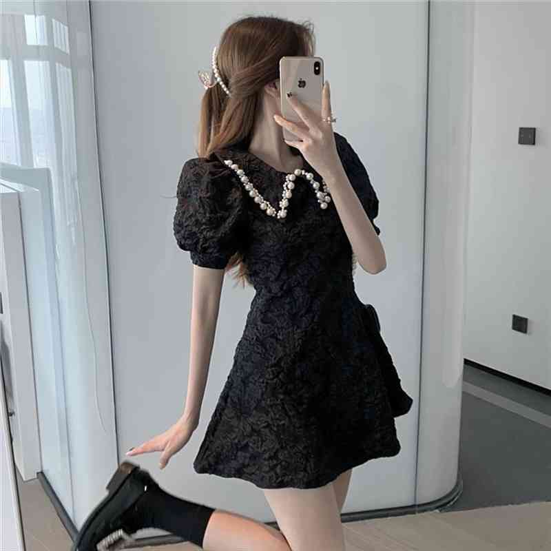 summer vintage elegant high waist slim temperament black pearl lapel puff sleeve dress women short jacquard floral print sexy, Black;gray
summer vintage elegant high waist slim temperament black pearl lapel puff sleeve dress women short jacquard floral print sexy, Black;gray