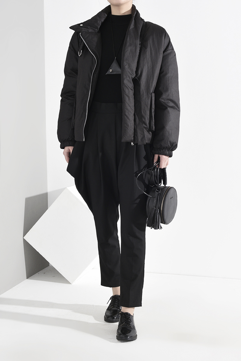 EAM Black Pocket Big Size Short Cottonpadded Coat Long Sleeve Loose Fit Women Parkas Fashion Spring Autumn A819 201017