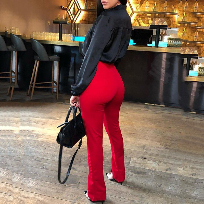 High Waist Pants Women Trousers Casual Office Lady Front Slit Elastic Waist Pencil Trousers Sexy Ladies Skinny Pants Workwear 201113