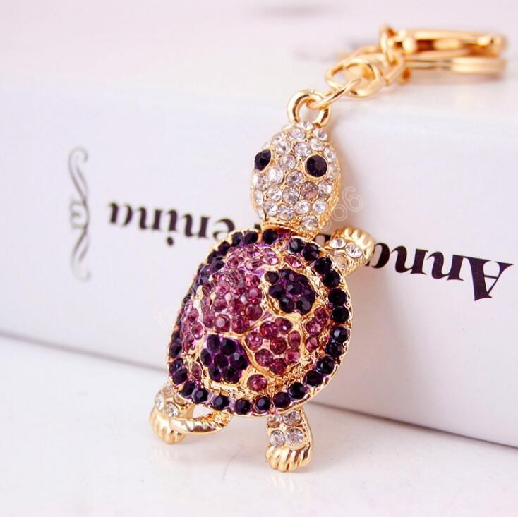 8 Colors Diamond-encrusted tortoise Keychain Handbag Accessories Metal Pendant Key Chain Cute Animal Shaped Keychains