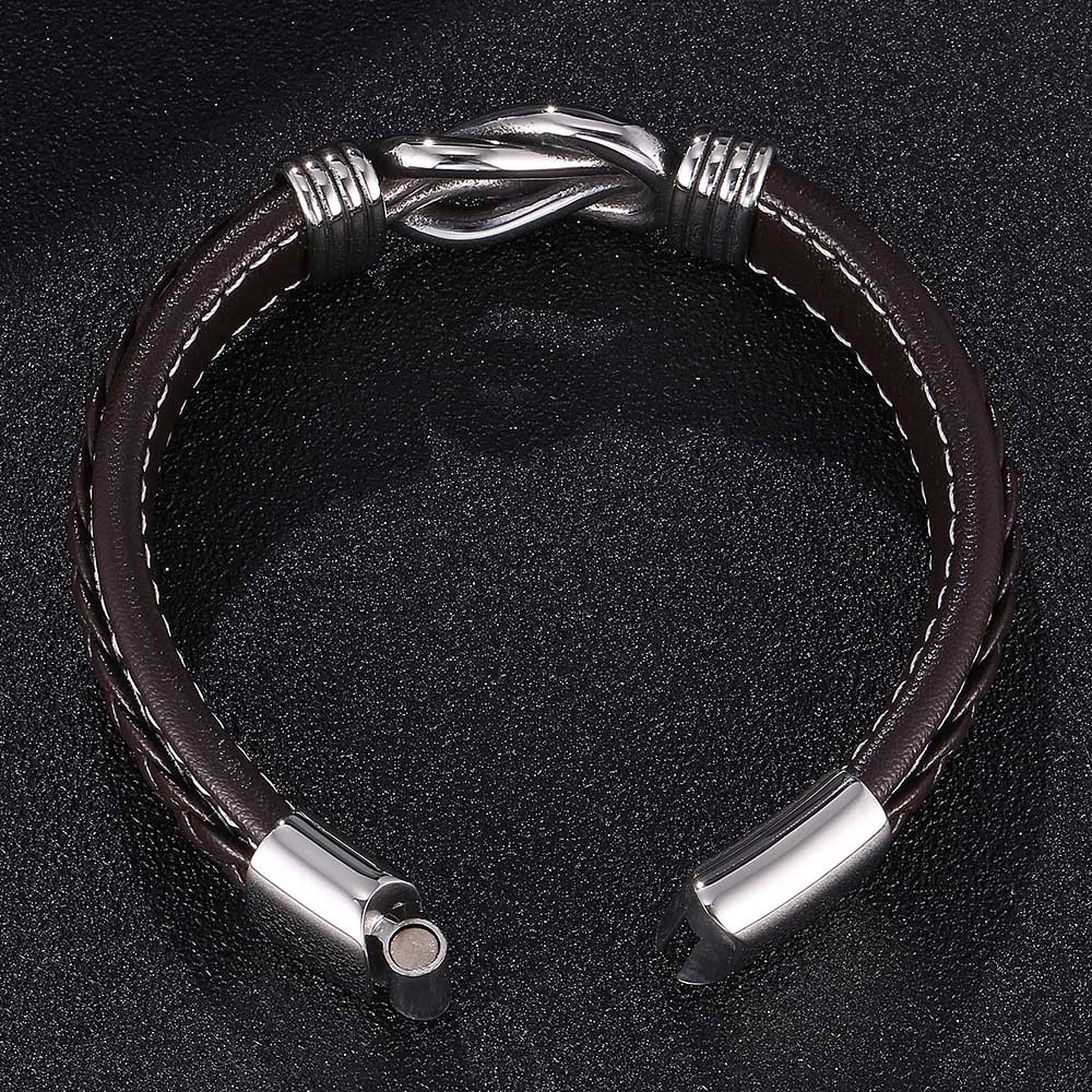 Hip Hop Mens Jewelry Stainless Steel Charm Magnetic Buckle Leather Bracelet for Gift