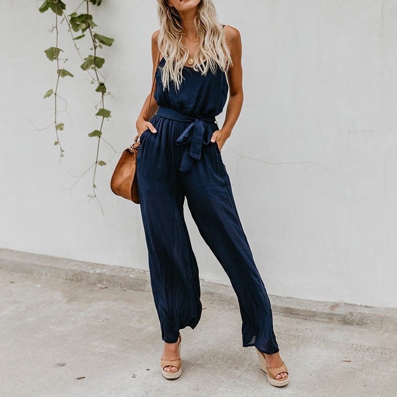 Fashion summer jumpsuit women sleeveless casual rompers jumpsuits Spaghetti Strap loose jump suit black overalls female clothes T200509