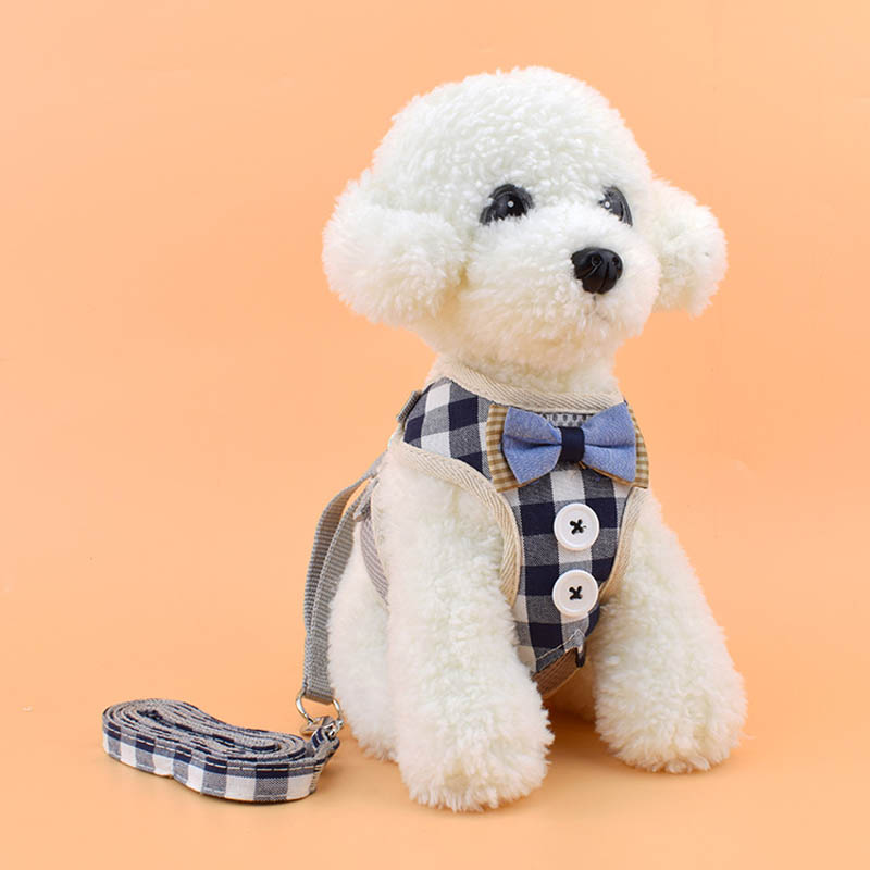 Cute Pet Dog Harness Soft Leashes and Plaid Vest Harness Dog Puppy Leads for Small Dogs Cats Breathable Mesh Collar