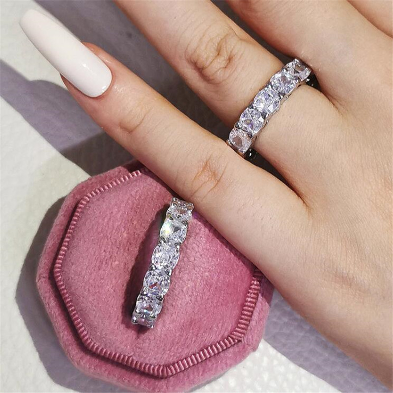 2022 Ins Top Sell Wedding Rings Simple Fashion Jewelry 925 Sterling Silver Cushion Shape Multi Color 5A Cubic Zircon CZ Diamond Promise Women Eternity
