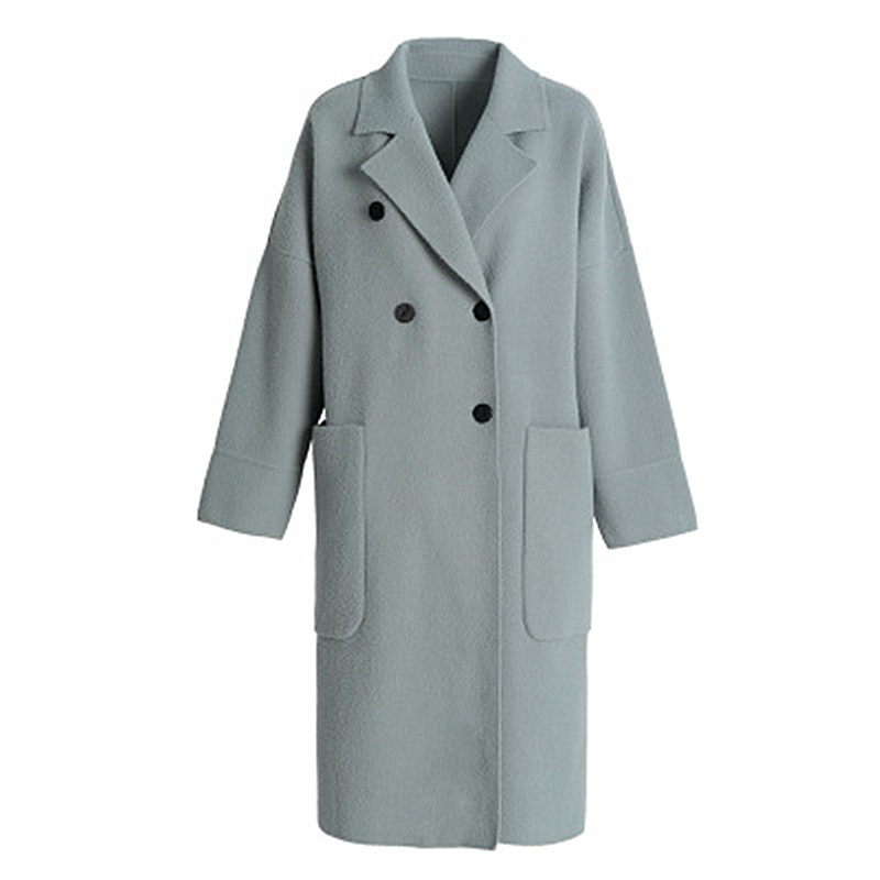 Lmitation Female Double-sided Autumn and Winter New Color Solid Wool Long Section Korean Version of Single-shoulder Coat Jmcd GBJM, Light green 
Lmitation Female Double-sided Autumn and Winter New Color Solid Wool Long Section Korean Version of Single-shoulder Coat Jmcd GBJM, Light green