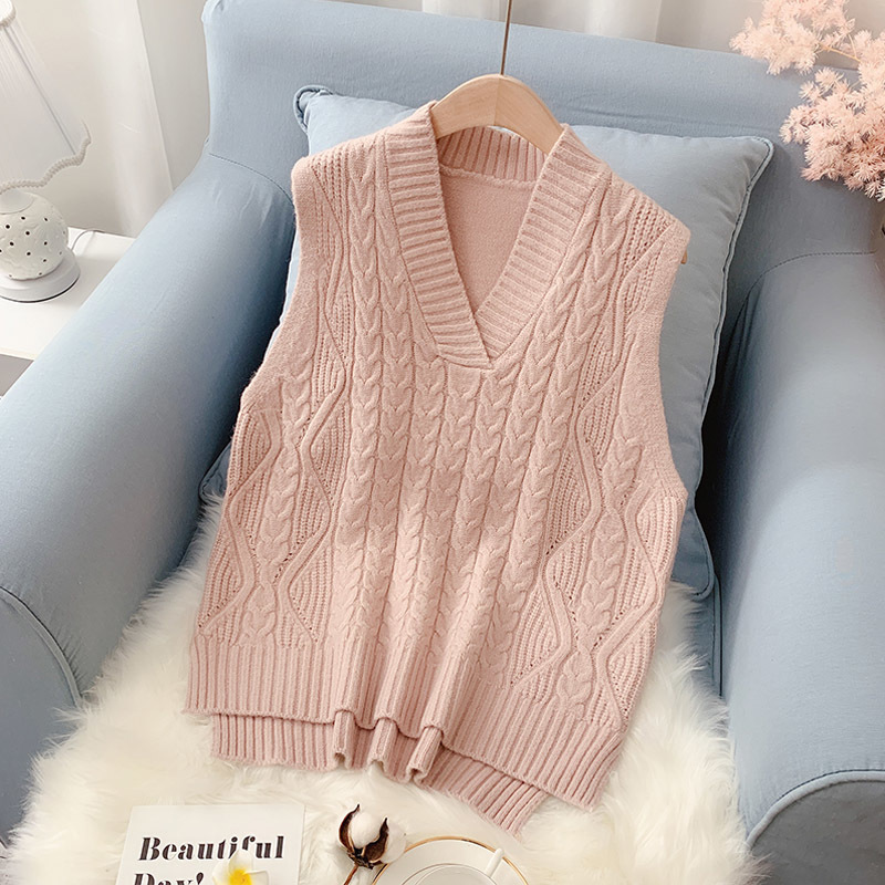 sweater vest women spring and autumn loose Korean version of the short woolen vest V-neck sleeveless sweater 201222