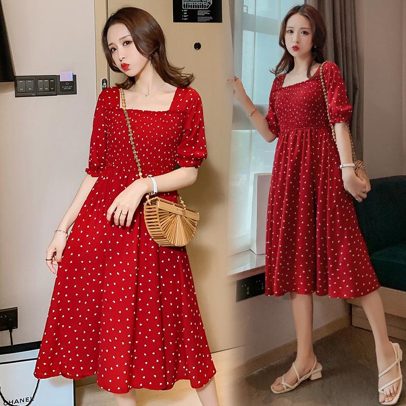 Summer Korean Fashion Maternity Long Dress Elegant Hot Slim Charming Clothes for Pregnant Women Square Collar Dot Pregnancy, Red
Summer Korean Fashion Maternity Long Dress Elegant Hot Slim Charming Clothes for Pregnant Women Square Collar Dot Pregnancy, Red