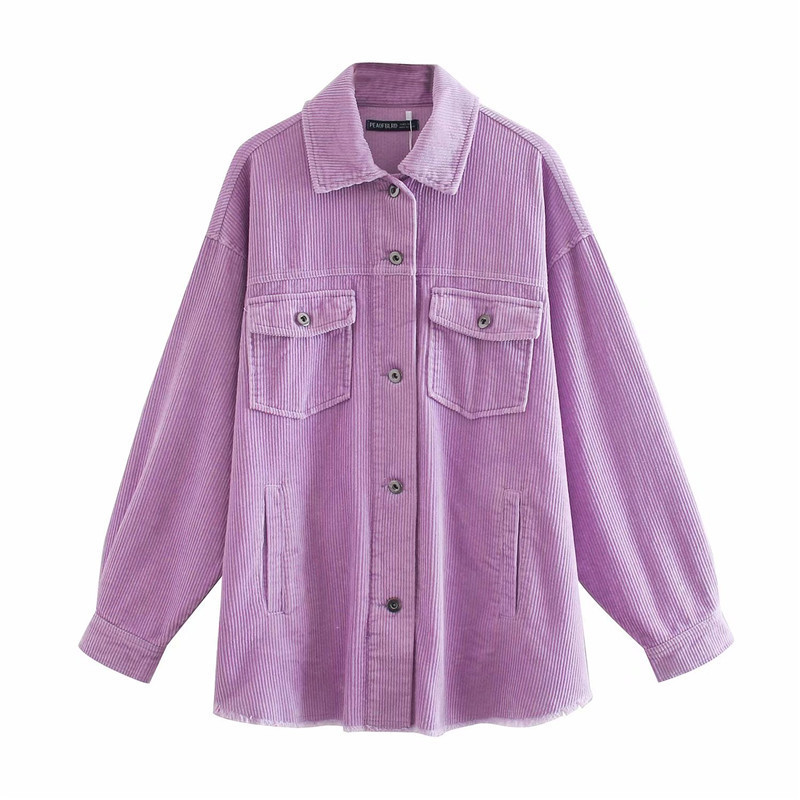 Evfer Stylish Ladies Za Red Corduroy Long Jackets Oversize Women Fashion Long Sleeve Loose Outwear Coats Girls Shirt Jacket Chic 201026