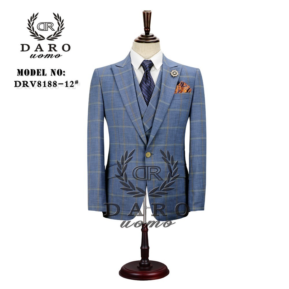 DARO Mens Suit terno Slim Fit Casual one button Fashion Grid Blazer Side Vent Jacket and Pant for Wedding Party DR8188 201106