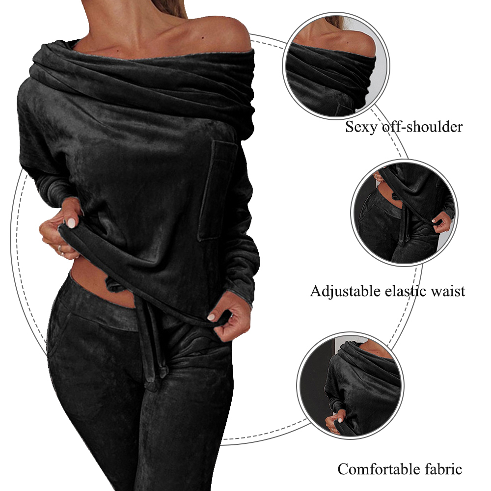 2020 Tracksuit Women 2 pieces Set Sweatshirt Autumn One shoulder Sweatshirt Pants Sets Sport Wear Tracksuit Velvet Lounge Suit LJ201120