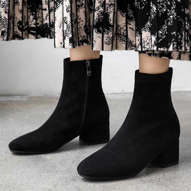 Women Faux Flock Square Heels Ankle Boots Round Toe Zipper Fall Winter Shoes Woman Fashion Zip Party Dress Black Booties 2020
Women Faux Flock Square Heels Ankle Boots Round Toe Zipper Fall Winter Shoes Woman Fashion Zip Party Dress Black Booties 2020
