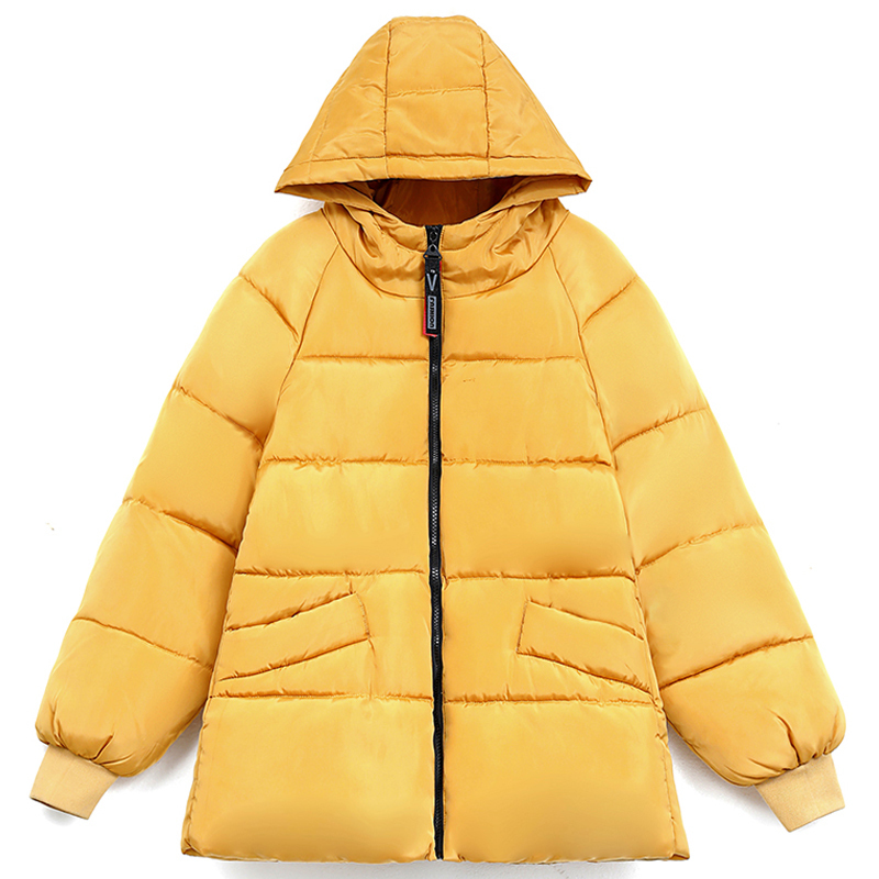 Plus Size Winter Coat Hooded Casual Loose Winter Cotton Jacket Women Yellow Puffer Jacket Oversize Winter Clothes Women Outwear 201019