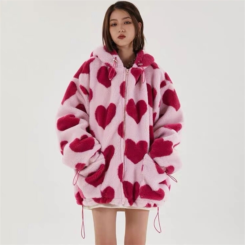 Hip Hop Flannel Parkas Lambswool Hoodie Jackets Women Streetwear Full Print Heart Winter Harajuku Sherpa Zipper Coat Oversize 201210, Black
Hip Hop Flannel Parkas Lambswool Hoodie Jackets Women Streetwear Full Print Heart Winter Harajuku Sherpa Zipper Coat Oversize 201210, Black