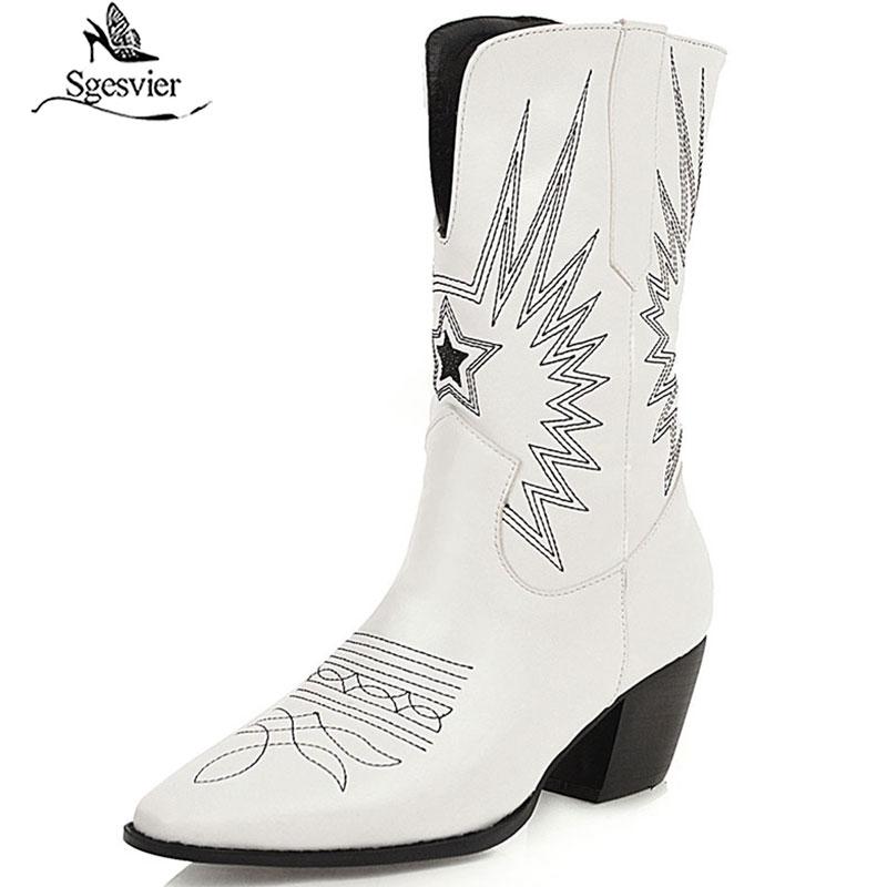 Sgesvier SIZE 34-48 Brand women Embroidery Western Boots pointed toe autumn winter boots ladies mid calf shoes black white
Sgesvier SIZE 34-48 Brand women Embroidery Western Boots pointed toe autumn winter boots ladies mid calf shoes black white
