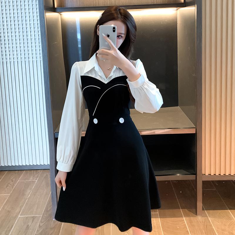 Goddess temperament dress pack Fan Qiu new splicing slim waist show little black dress of thin A word cathay Pacific
Goddess temperament dress pack Fan Qiu new splicing slim waist show little black dress of thin A word cathay Pacific